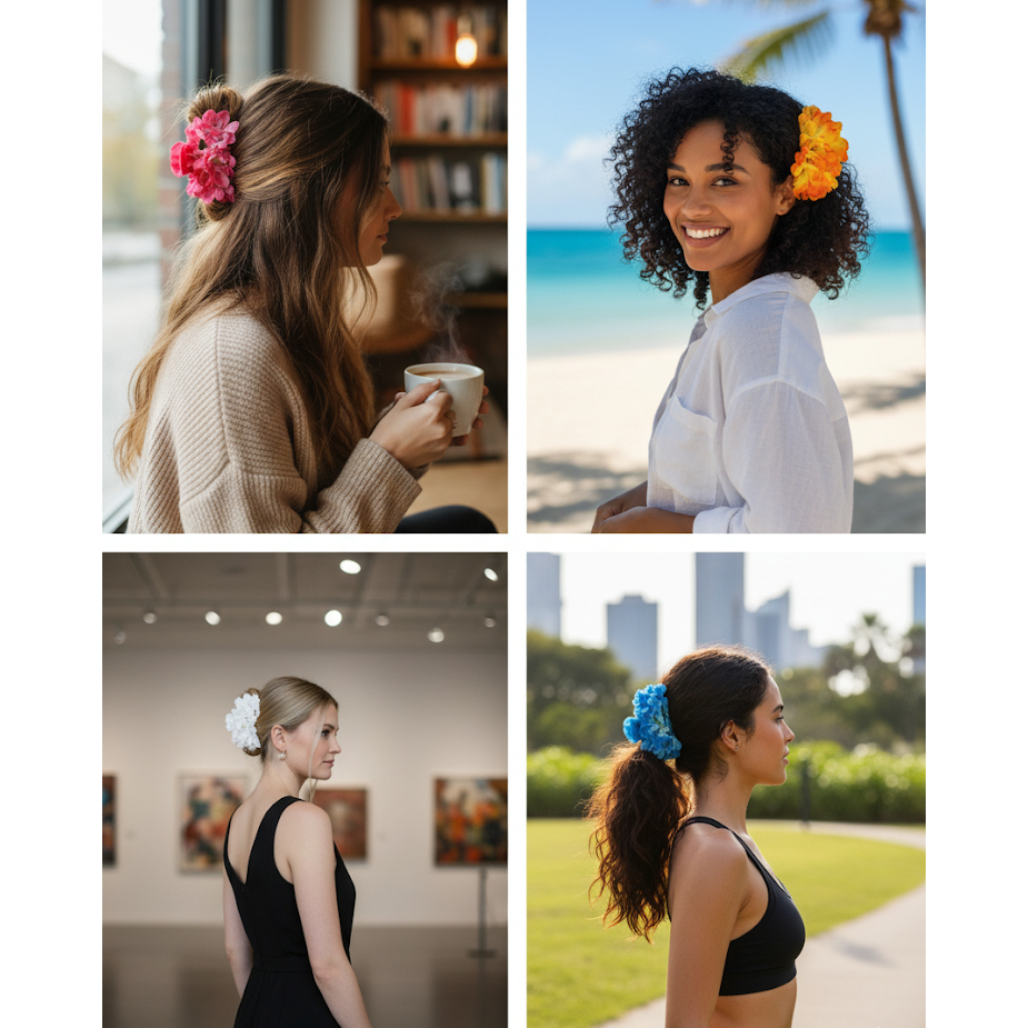 Presilha de Flor de Cabelo Havaiana Festas Fantasias Acessórios e Decorações