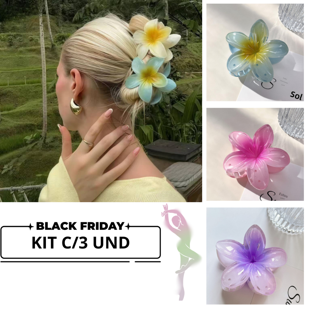 Kit com/ 3 Presilha de Cabelo  Flores Tropicais Decorativas 8 CM – Cores Vibrantes e Estilo Havaiano