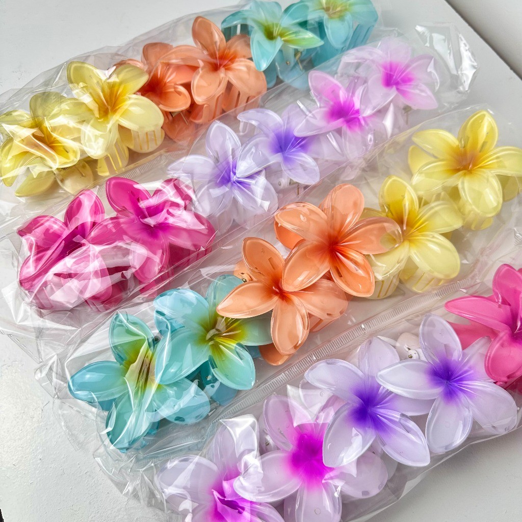 Conjunto com 3/12 grampos de cabelo de 8 cm com flor de plumeria havaiana, clipes coloridos.