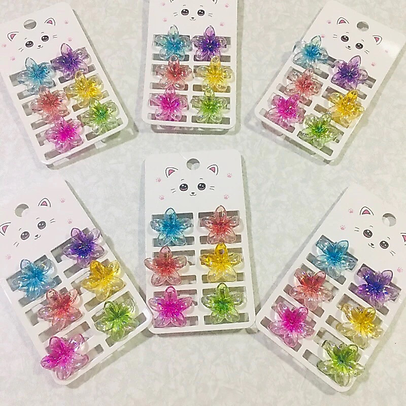 6/12 /18 unidades Havaiano Pequeno Clip De Cabelo Transparente Com Flor Cintilante Barrettes Beach Hairpin Acessórios
