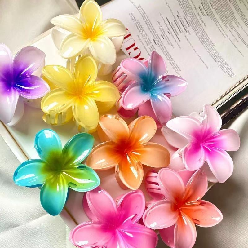 Kit 6/12 Presilhas Flor Havaiana Grande 8cm Piranha De Cabelo Praia Verão Feminina Colorida