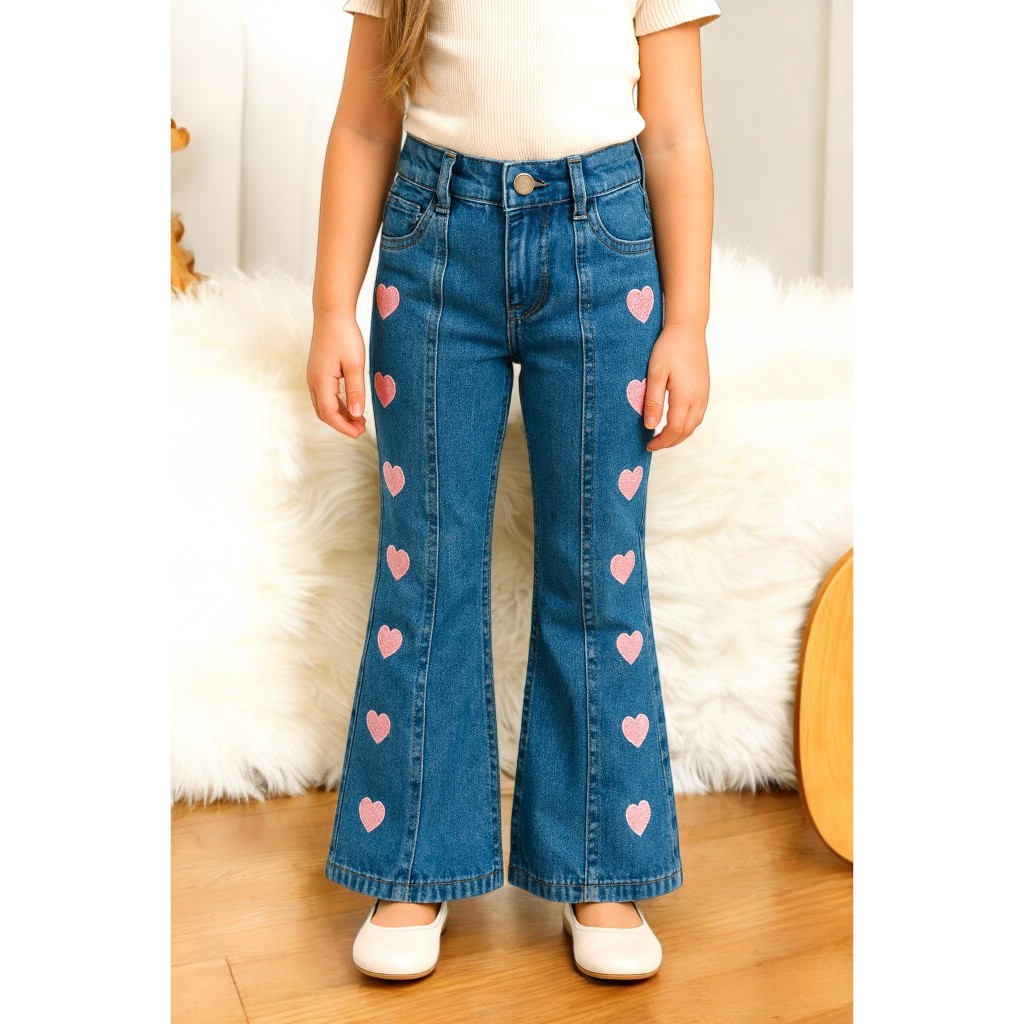 Calça Wid Leg Infantil Corações Blogueira Mini Diva Moda Feminina Casual Juvenil 04 Ao 10 Tendência