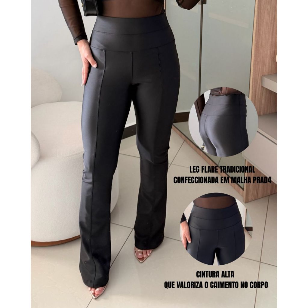 Calça Leg Feminina Mini Flare em Malha Prad de Alta Compressao com Detalhe na Cintura