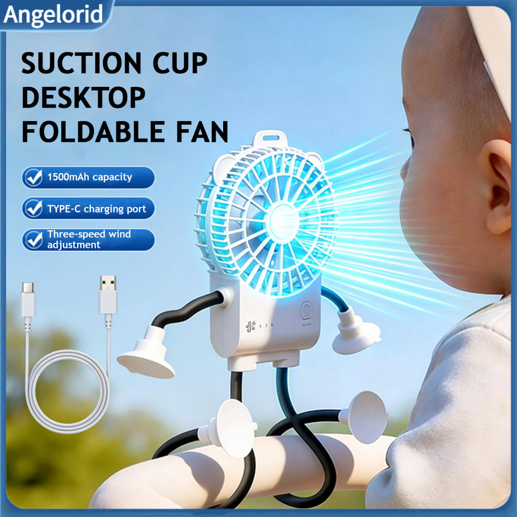 Battery Operated Fan Portable Stroller Octopus Suction Cup Mini with Flexible Legs 3-speed Quiet Usb Rechargeable Desk C