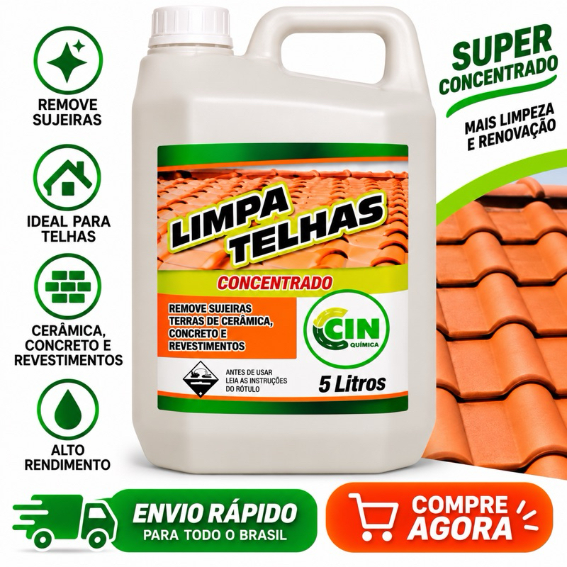 Limpa Telhas Concentrado 5L – Removedor de Sujeira, Limo e Encardido para Telhas, Cerâmica e Concreto