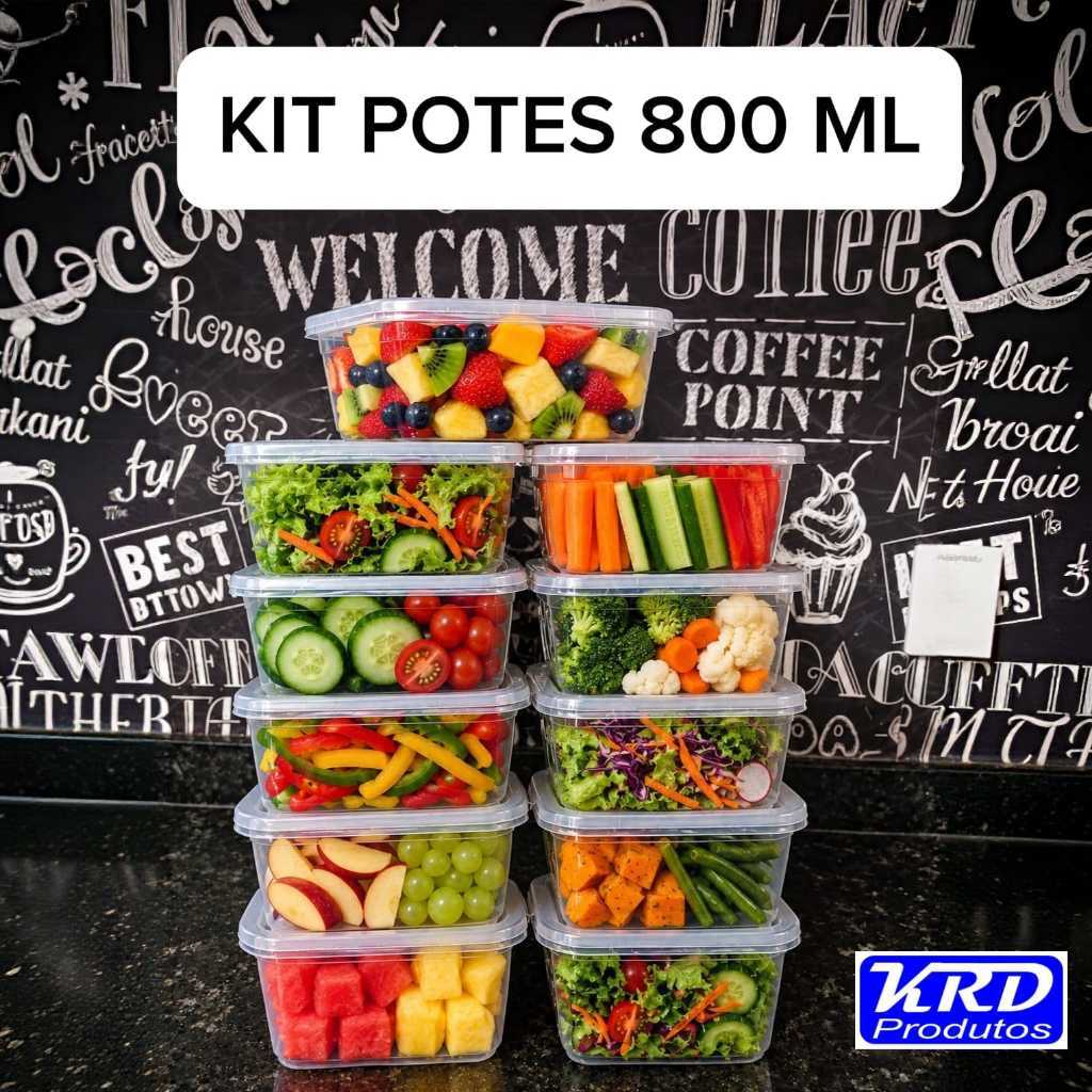 Kit Potes Marmita 800ml Hermético Travas Laterais Duplas Livre de BPA Fitness Organizador Freezer