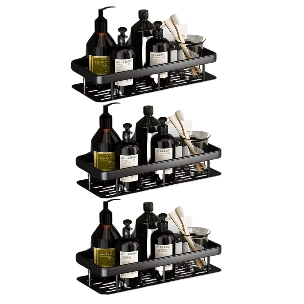 Kit 3 Portas Shampoo Prateleiras Reto Multiuso Organizador Versátil de Parede Chapa Suporta Até 10Kg