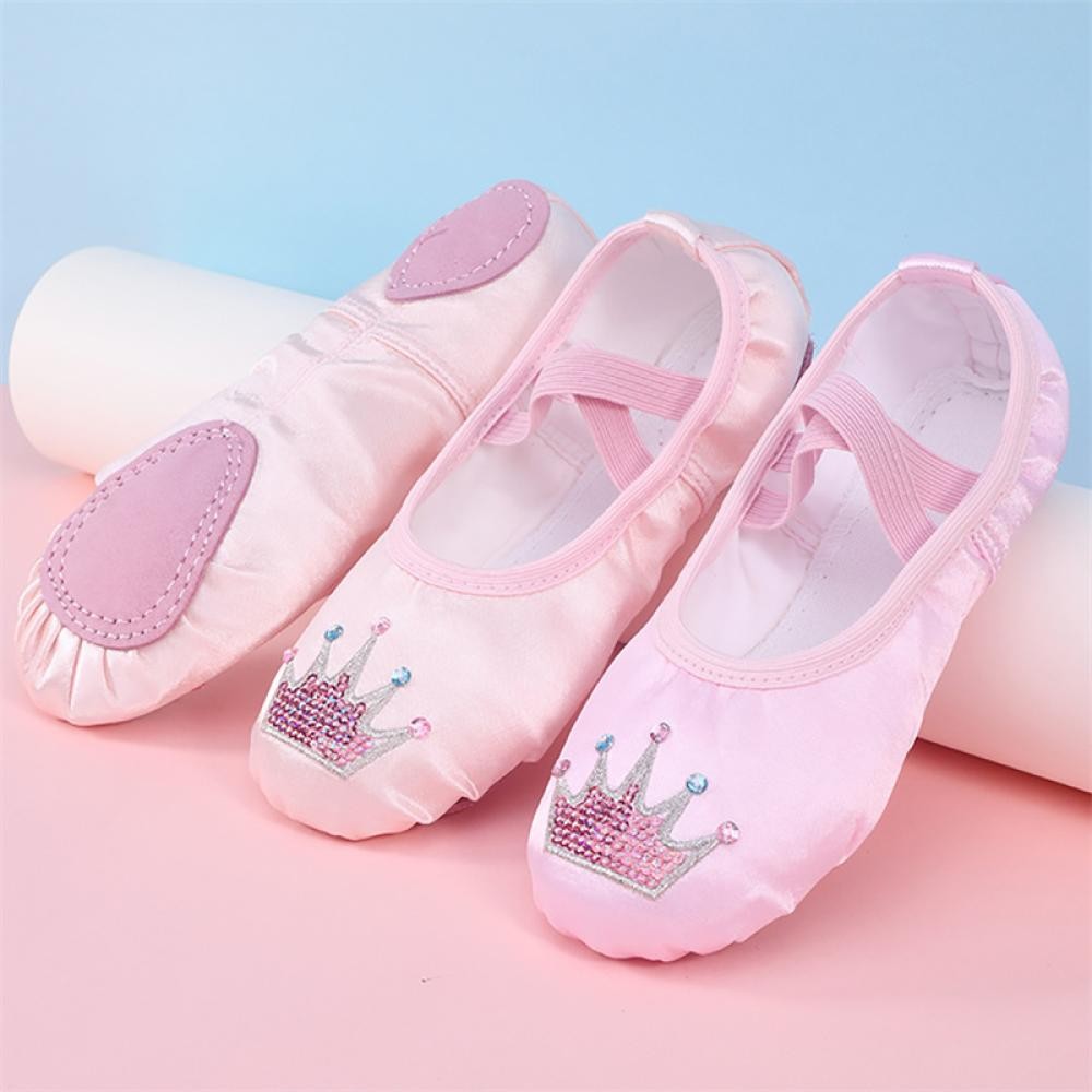 Crianças Bordado Dos Desenhos Animados Coroa Ballet Sapatos Profissional Sola Macia Meninas Feminino Yoga Ginásio De Dan