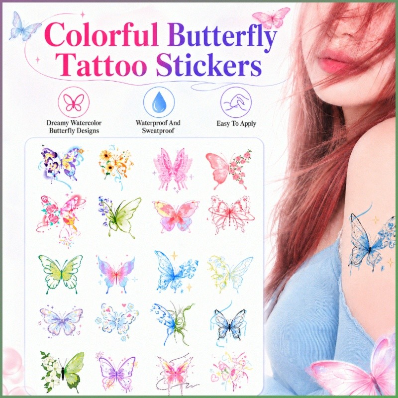 [Estilo Único] Miếng dán xăm tạm thời hình bướm đầy màu sắc / Tatuagem Temporária Feminina/Adesivo/Decoração Criativa