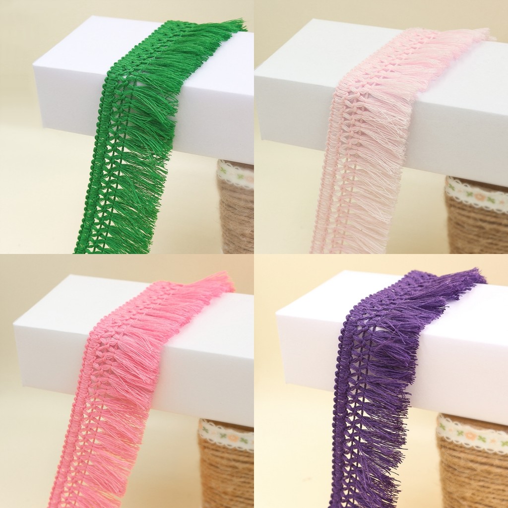 2 Jardas Borla Algodão Multicolorido Renda Guarnição Tecido Costura DIY Artesanato Cortina De Cama Headwear Traje De Dan