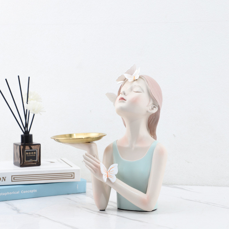 DUQA Nordic Creative Cartoon Resin Girl Looking Up at a Butterfly Tray Decorative Ornament for Study Room TV Cabinet Hom