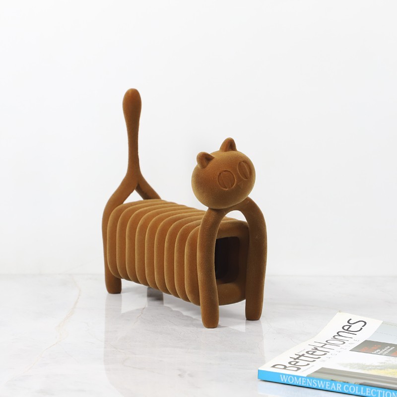 Nordic creative flocked resin hollow line art cat sculpture ornament for living room, bedroom, entrance hall home decora