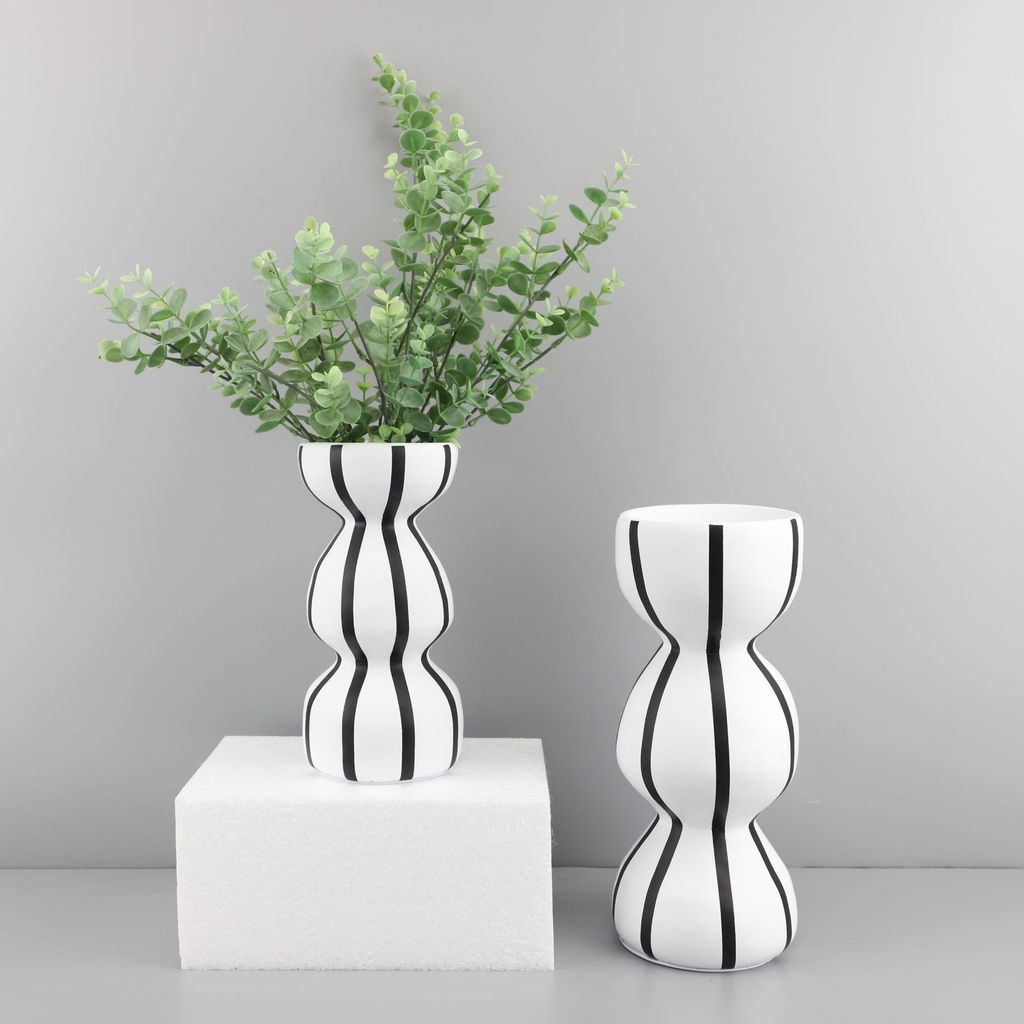 G0J7 New Chinese-style creative resin gourd striped flower vase for model homes, bedrooms, study rooms, living rooms, di