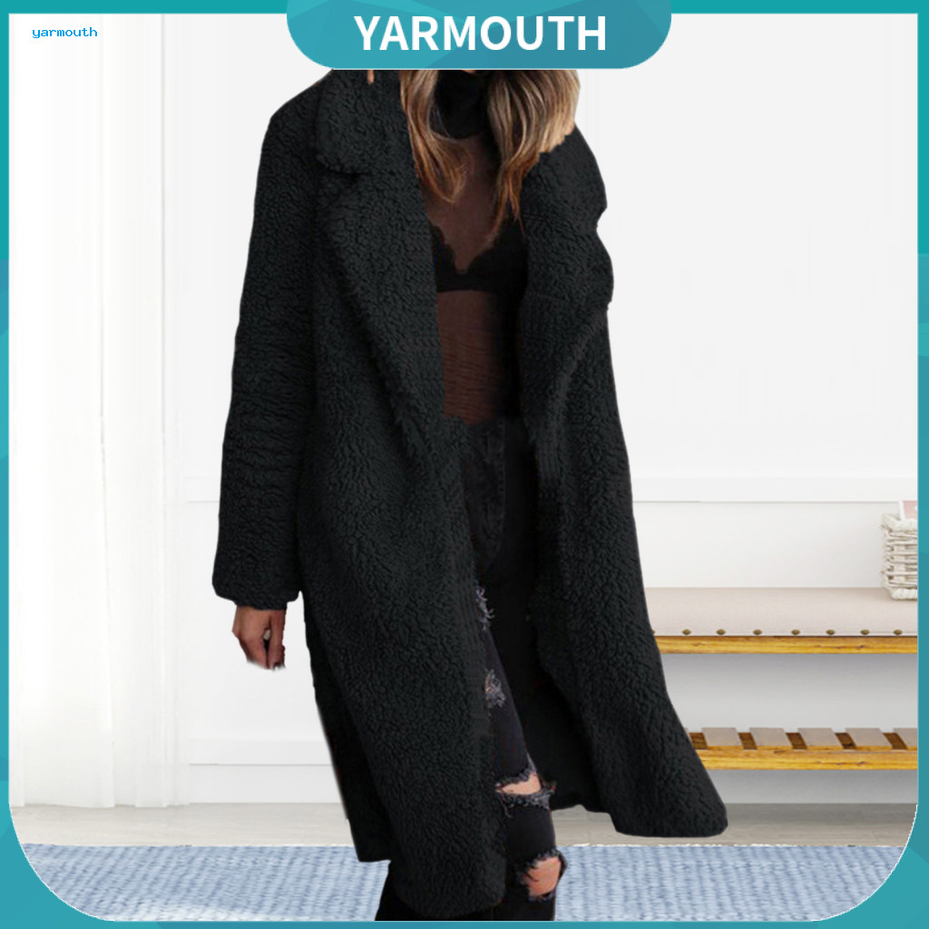 Women Jacket Everyday Style Winter Women’s Double-sided Fleece Knee-length Warm Overcoat with Turn-down Collar and Lon