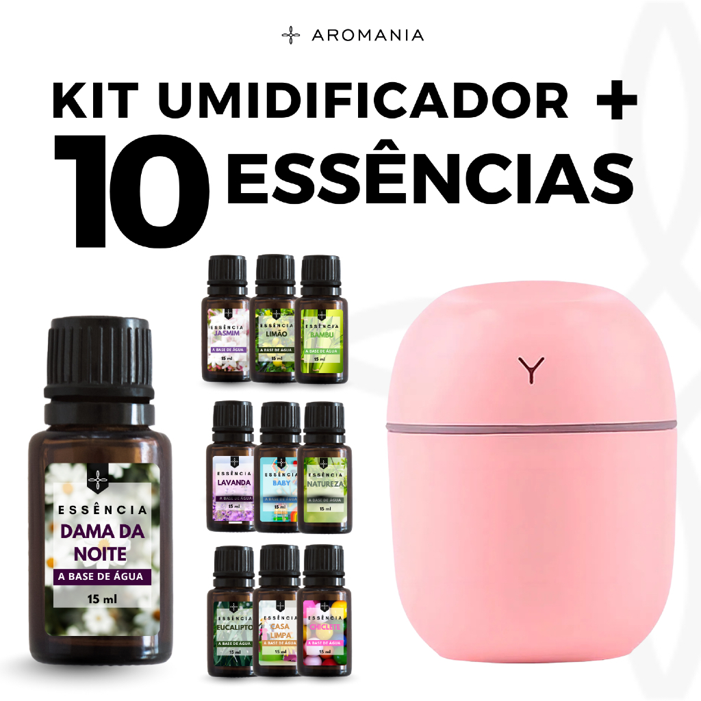 Super Kit Umidificador de Ar 220ml + 10 Essências 15ml | Ar Mais Leve Ambiente Mais Cheiroso