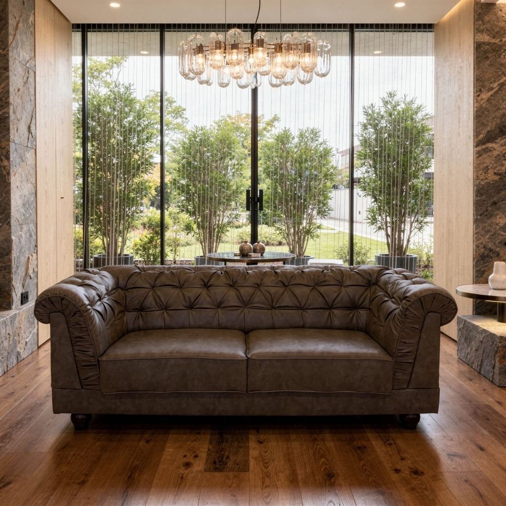Sofá 2 Lugares 190cm Chesterfield Courino Cappuccino  Sala Escritorio Clinica Recepçao