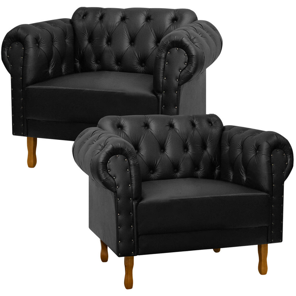 Kit 2 Poltrona Decorativa Chesterfield para Consultório e Recepção Couro Sintético - SOFA STORE