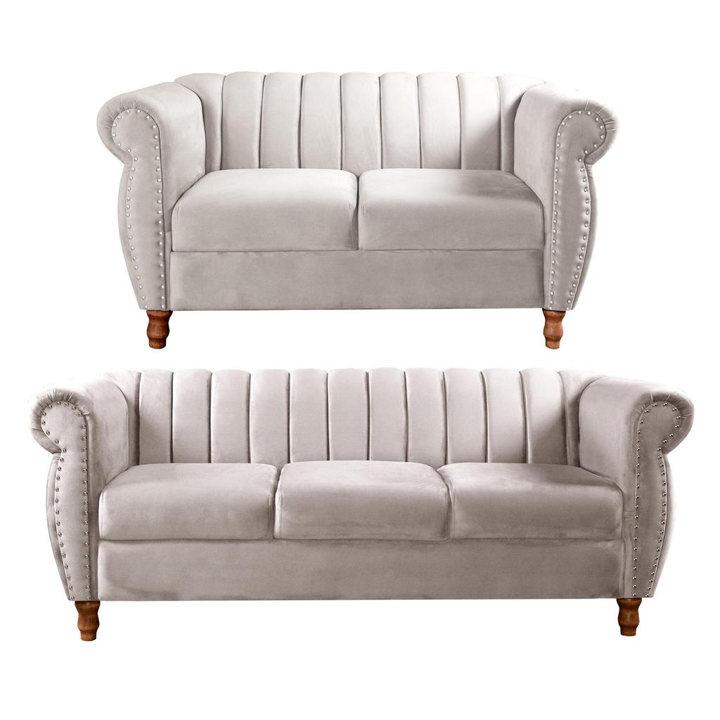 Conjunto Sofá Chesterfield Realeza 2 e 3 Lugares Retrô Bella Decor