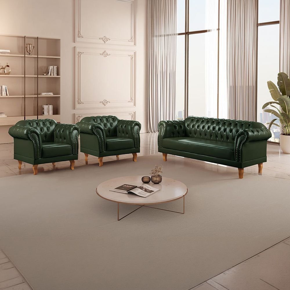 Conjunto Sofá e Poltronas Chesterfield Duque Yescasa Verde