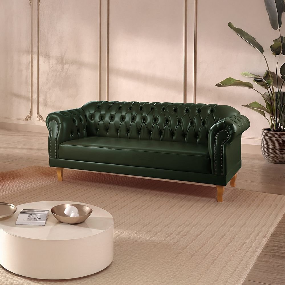 Sofá Chesterfield Clássico 3 Lugares Couro Sintético Verde Duque 200cm Yescasa Verde