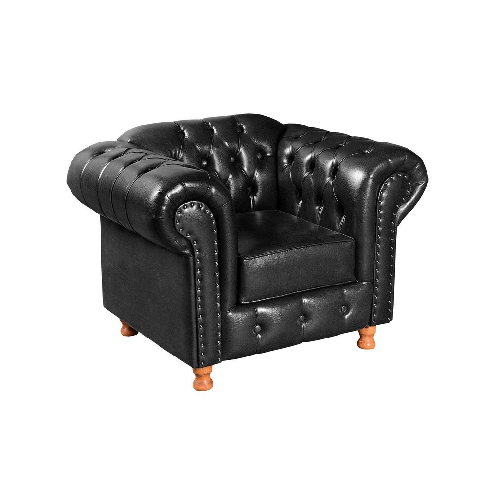 Poltrona Chesterfield com Capitonê Luís Xv Preto Preto