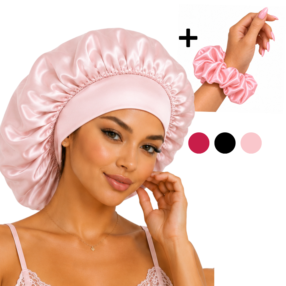 Kit Touca de Cetim Faixa + Xuxinha Antifrizz, Não Amassa, Ideal para Dormir Todos os Tipos de Cabelo