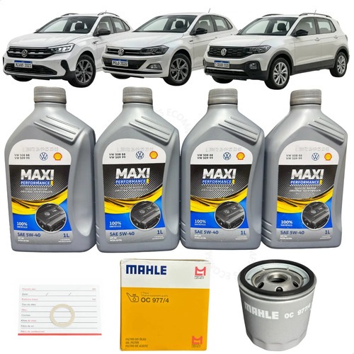 Kit Troca Óleo 5W40 VW Nivus Polo T-Cross Virtus Up Tera Tiguan Filtro Mahle OC977/4 4L
