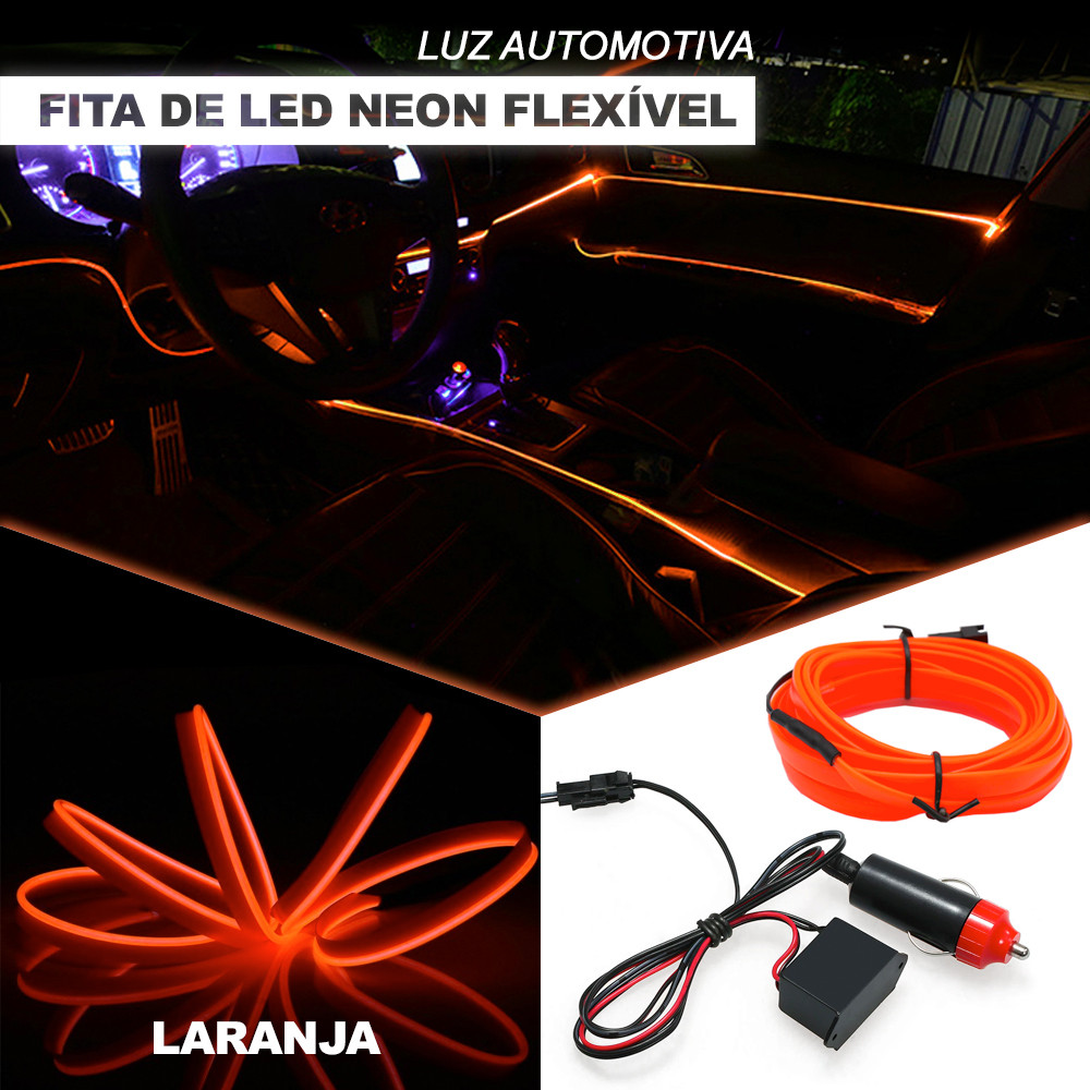 Fita Barra Led P/ Painel Laranja Âmbar New Fiesta 2014 2015 2016 2017 2018 5m Tunning Top