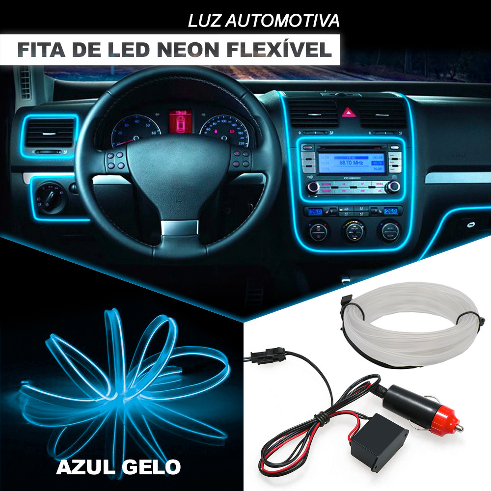 Fita Barra Led P/ Painel Azul Gelo Claro Bebê New Fiesta 2015 2016 2017 2018 5m Tunning Top
