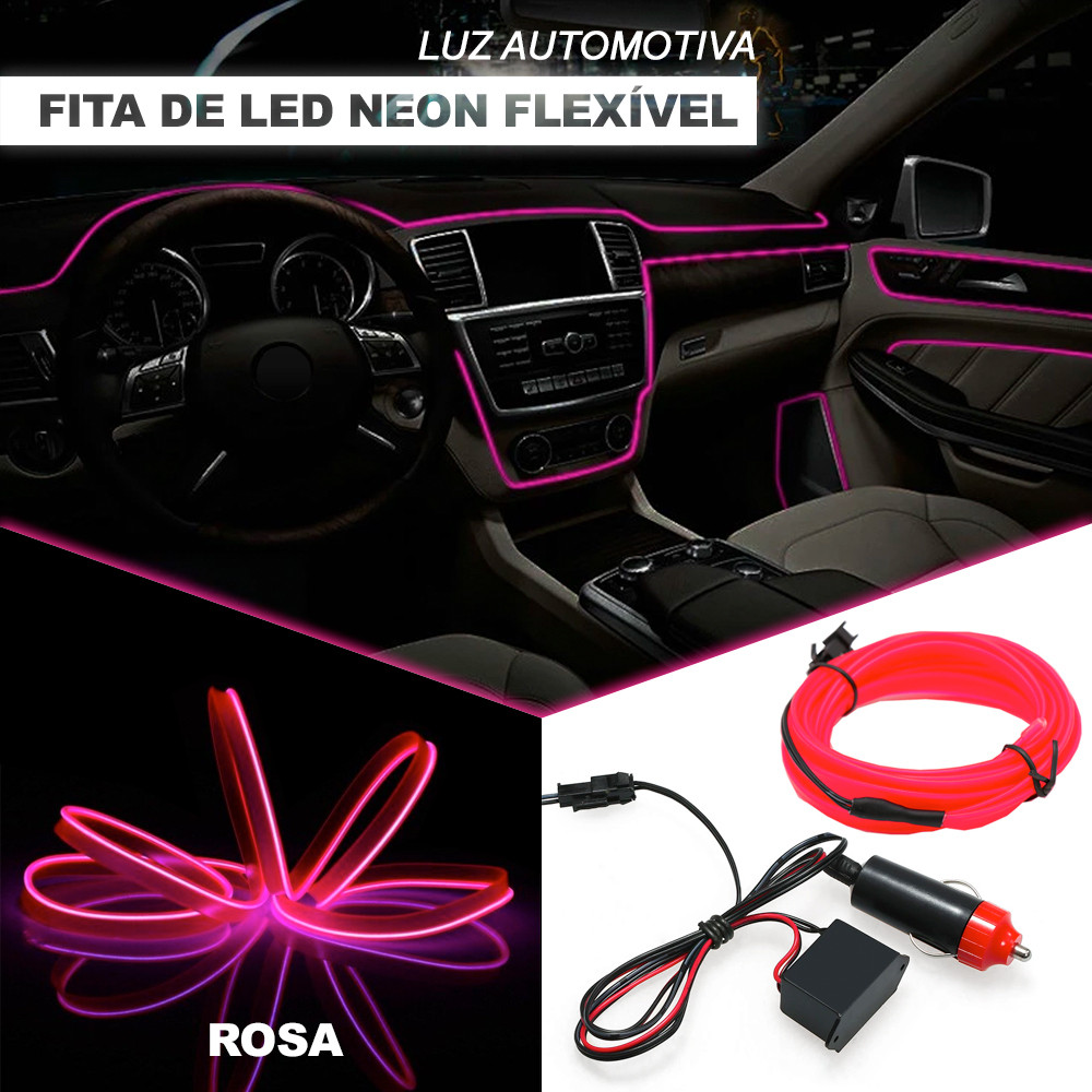 Fita Barra Led P/ Painel Rosa New Fiesta 2014 2015 2016 2017 2018 5m Tunning Top