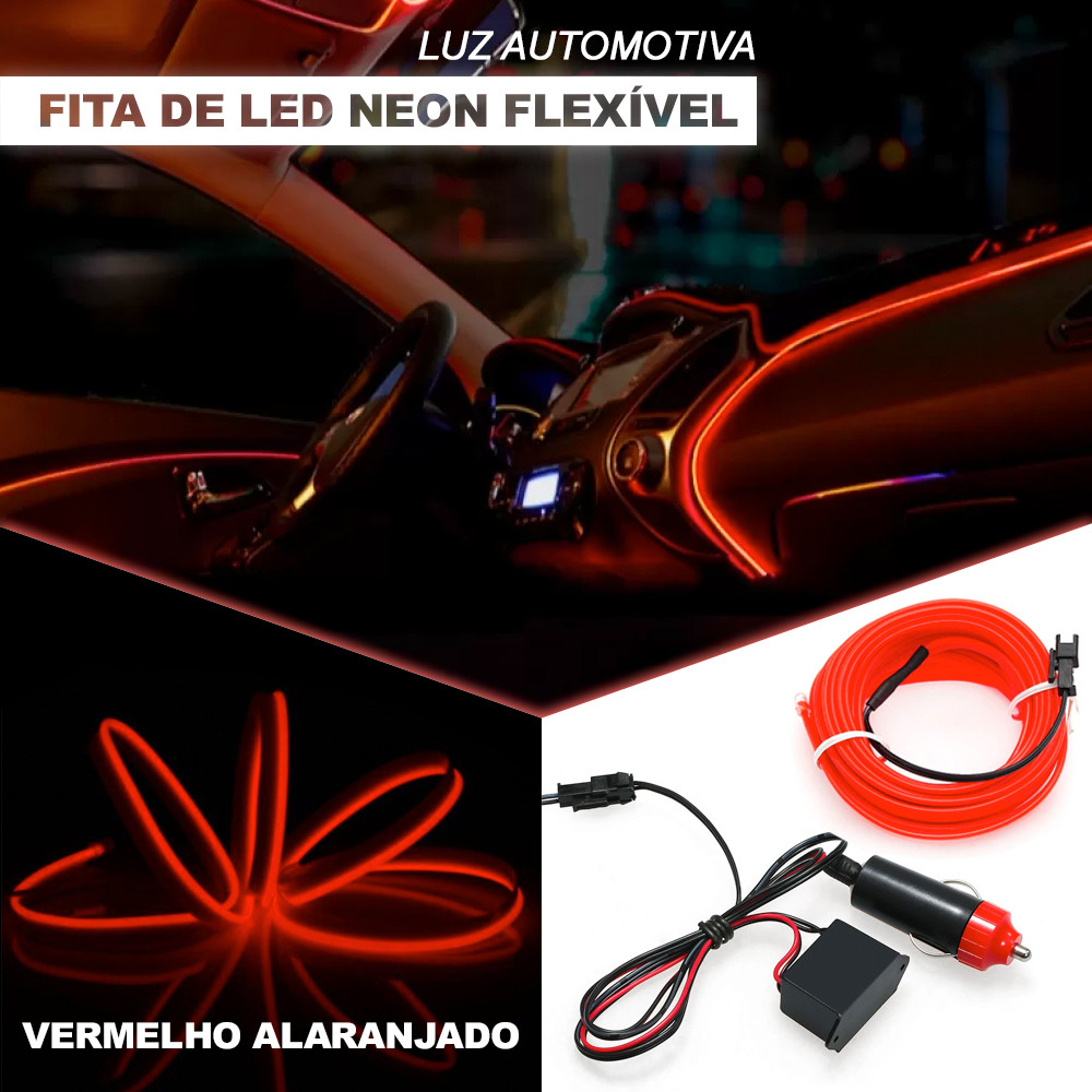 Fita Barra Led P/ Painel Vermelho Fiesta 2012 2013 2014 2015 2016 5m Tunning Top