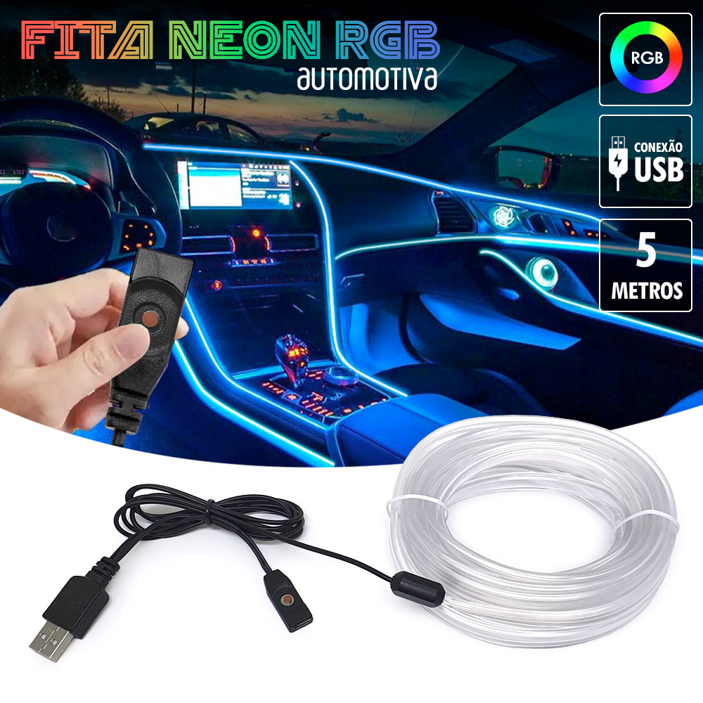 Fita Barra Led P/ Painel RGB New Fiesta 2015 2016 2017 2018 5m Tunning Conector USB