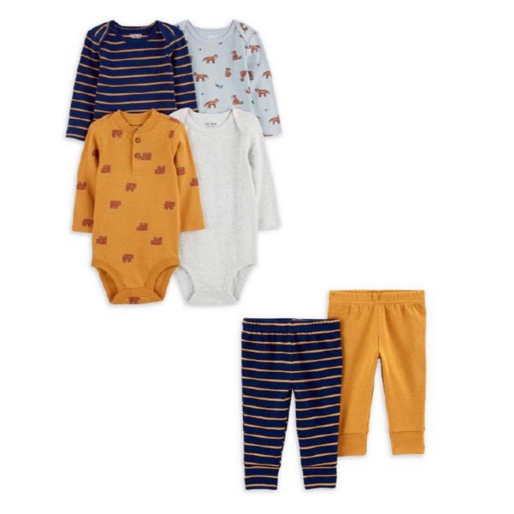 KIT BODY E CALÇAS 6PÇS CHILD OF MINE BY CARTERS MENINO CARAMELO - 0/3M e 3/6M