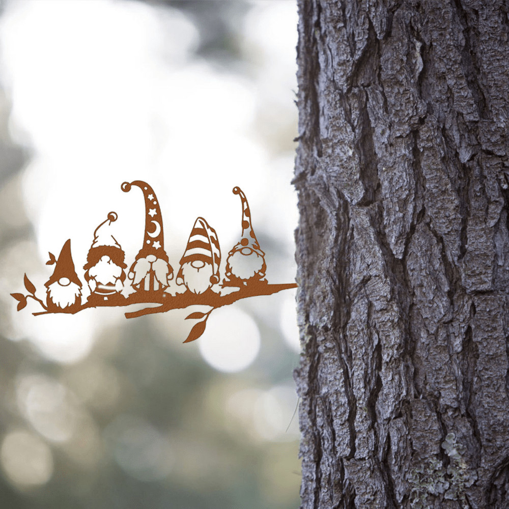 Conjunto De Decoração De Metal Para Jardim CIFbuy Com Ramo , Gnomo E Cogumelo Escultura Em Parede Interna Externa