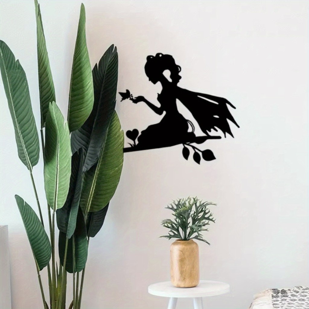 CIFbuy Whimsical Elf Maiden Metal Wall Art-Silhueta De Ramo Elegante Para Decoração De Pátio De Jardim , Peça De Declara