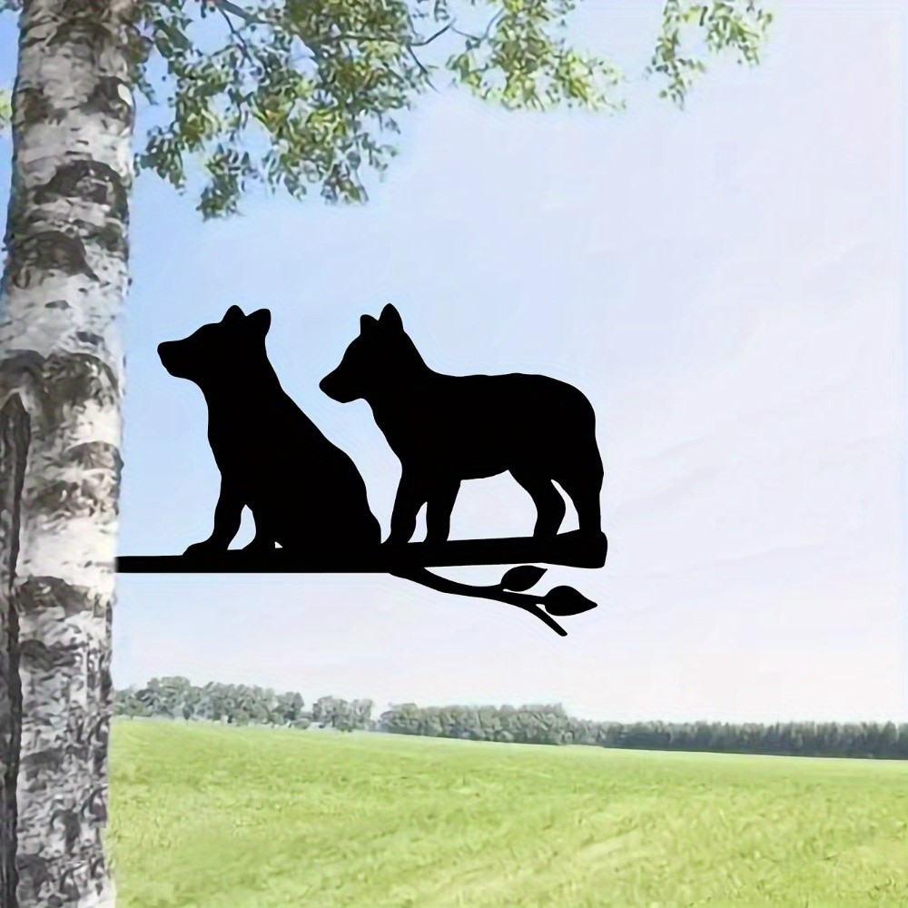 CIFbuy Playful Dog Duo Metal Wall Art-Silhueta De Ramo Caprichoso Para Decoração De Pátio De Jardim-Estátua Externa Resi
