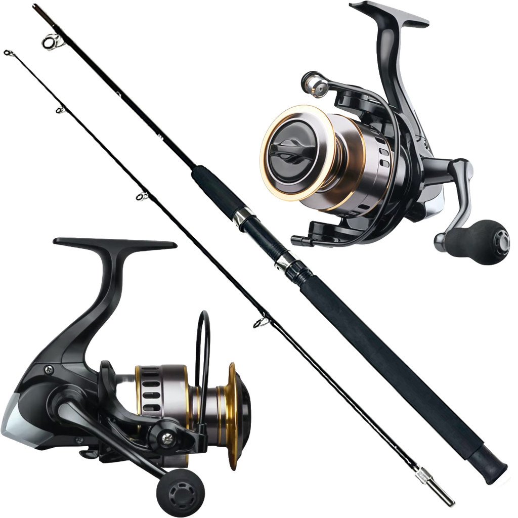 KIT DE PESCA PESCARIA MEDIA/ PESADA MOLINETE 5000 14 ROLAMENTOS VARA MACIÇA 1.65M 35LB - 2 PARTES PEIXES ATE 20KG