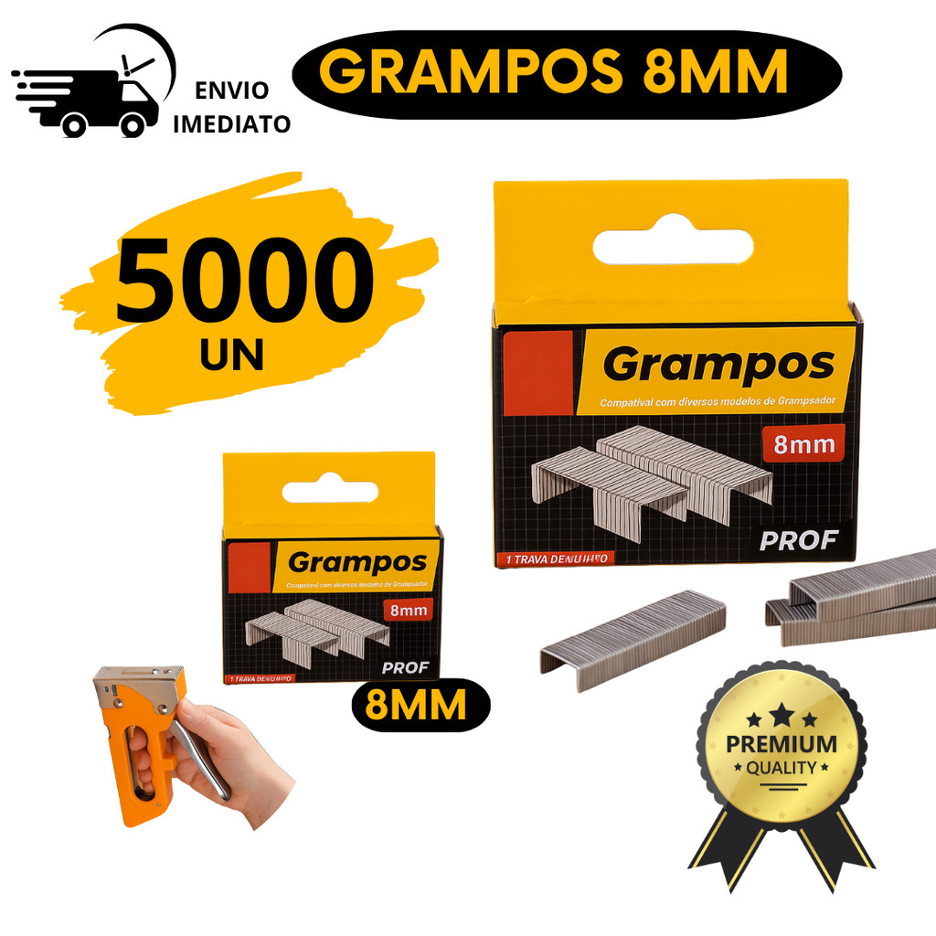 Kit 5000 Grampos 8MM Galvanizado de Grampeador Profissional Tapeceiro Grampo