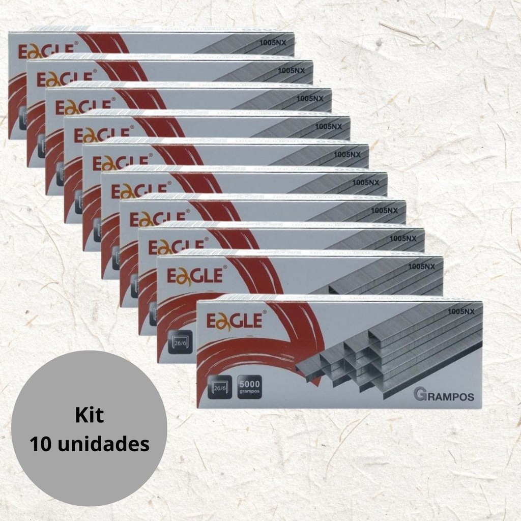 KIT 10 CAIXINHAS COM GRAMPO PARA GRAMPEADOR GALVANIZADO 26/6 EAGLE COM 5000 IDEAL PARA ESCRITORIO