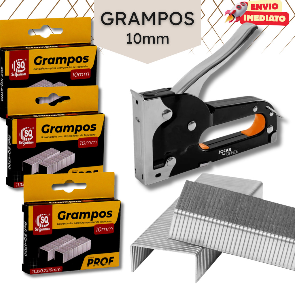 Kit Grampos Galvanizados 10mm Tapeceiro Marcenaria - 2000, 3000, 5000 ou 9000 Grampos