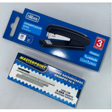 KIT GRAMPEADOR MEDIO PRETO  + 5000 GRAMPO 26/6 GRAMPEADOR PARA ATÉ 20 FOLHAS  ENVIO 24 HORAS