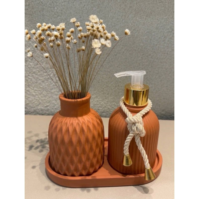 Kit Lavabo Luxo Bandeja + saboneteira e vaso decorativo