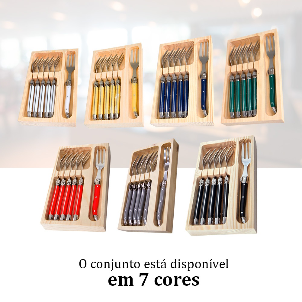 Garfo De Sobremesa Inox Laguiole 6 Peças Com Bandeja Luxo