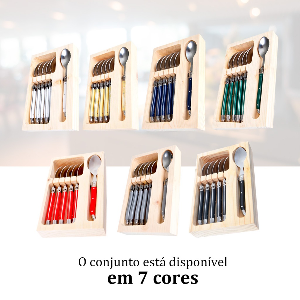 Colher De Sobremesa Inox Laguiole 6 Peças Com Bandeja Luxo
