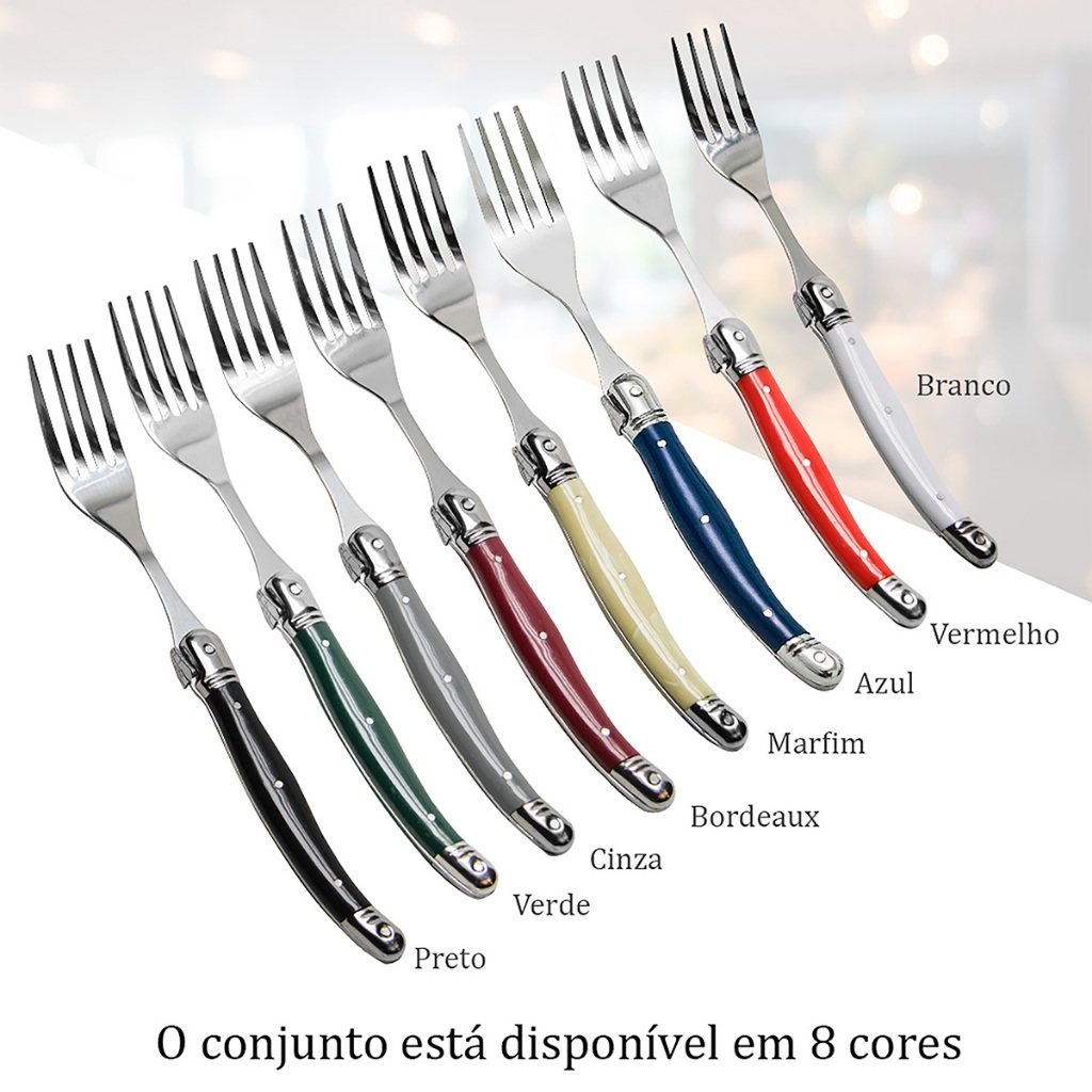 Jogo De Talher 6 Garfos Inox Laguiole E Bandeja Madeira Luxo