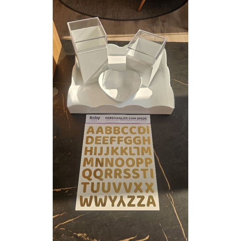 kit higiene 4 itens bandeja  personalizado nome bebê luxo Babymel