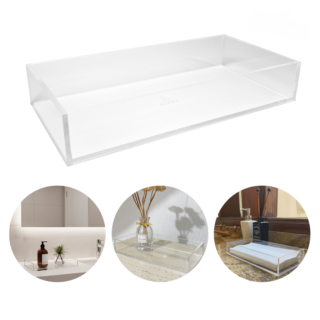 Dispenser Porta Papel Toalha Acrílico Lavabo 4mm Bandeja Luxo Mesa Banheiro Cozinha Joias Treco