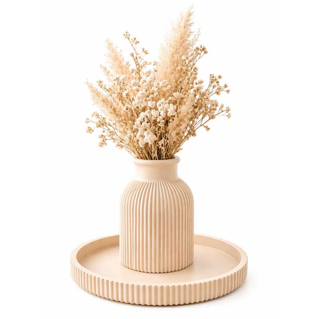Vaso Decorativo com Bandeja Minimalista Bege | Decoração Sala Quarto Penteadeira Luxo