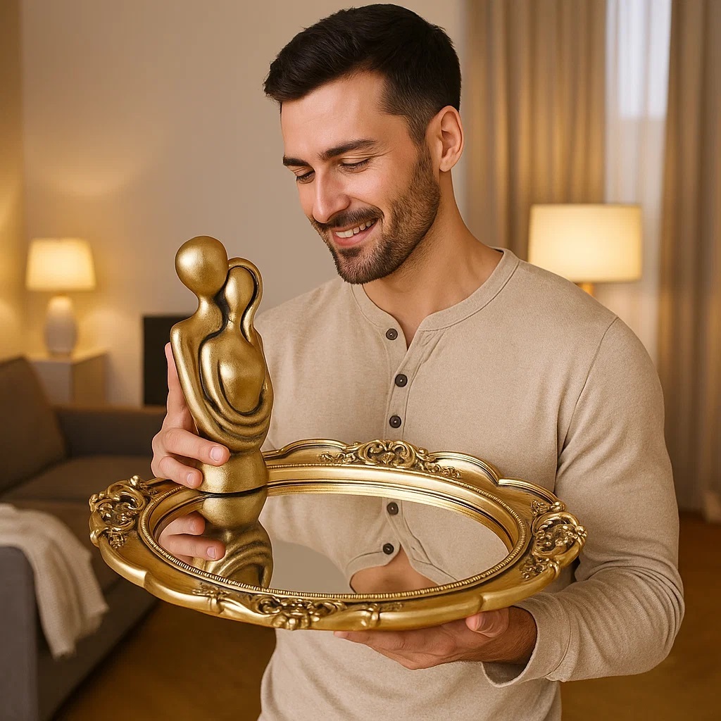 KIT Bandeja Espelhada Casal Abraçados Estatueta Decoração De Luxo Envio Rápido