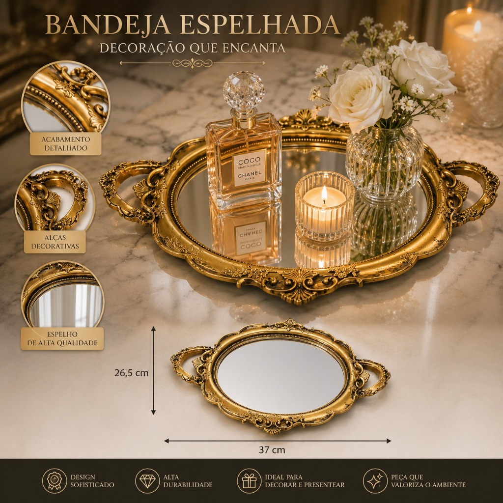 Bandeja Luxo Decorativa Estilo Provençal Escritório Sala Mesa Recepção